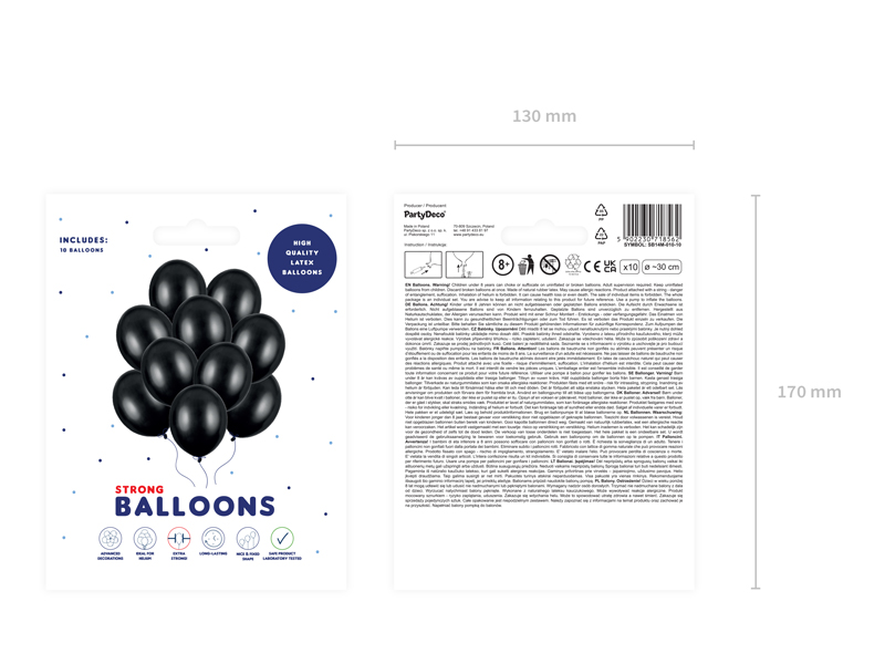 Balony Strong 30cm, Metallic Black - 10szt. - obrazek nr. 5