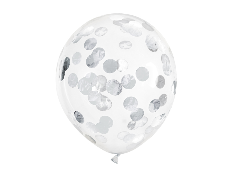 Balony z konfetti - kółka, 30cm, srebrny - 6szt. - obrazek nr. 4