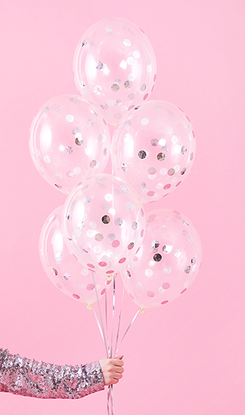 Balony z konfetti - kółka, 30cm, srebrny - 6szt. - obrazek nr. 5