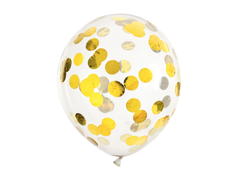 Balony z konfetti - kółka, 30cm, złoty - 6szt. - obrazek nr. 4