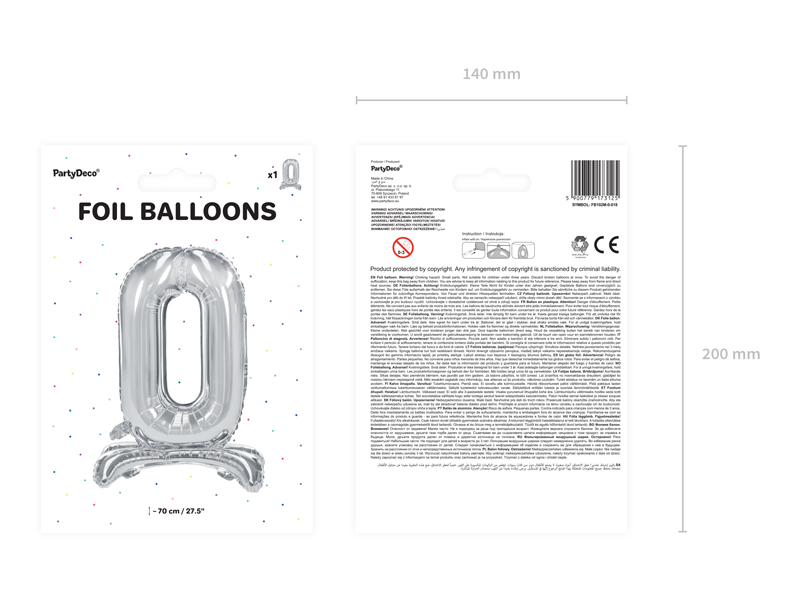 Stojący balon foliowy Cyfra ''0'', 70cm, srebrny - 1szt. - obrazek nr. 6