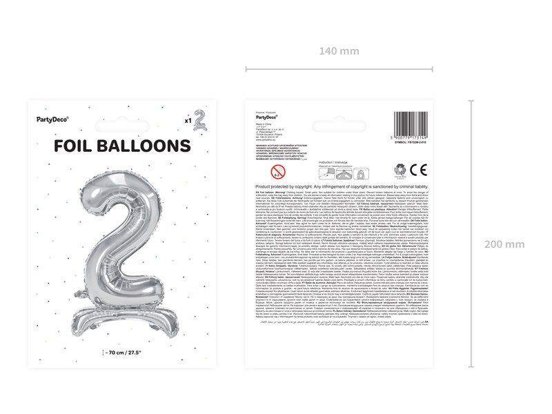 Stojący balon foliowy Cyfra ''2'', 70cm, srebrny - 1szt. - obrazek nr. 6