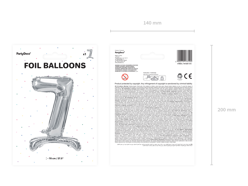 Stojący balon foliowy Cyfra ''7'', 70cm, srebrny - 1szt. - obrazek nr. 6