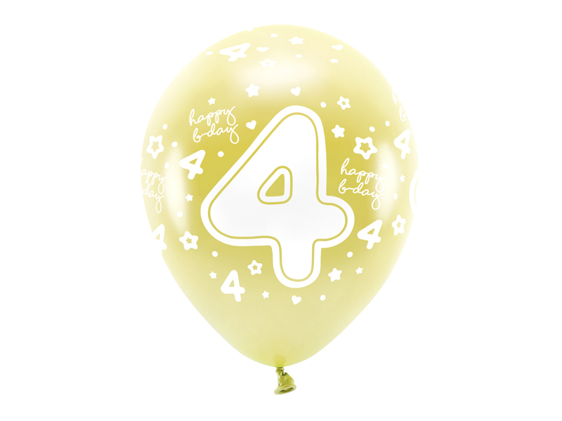 Balony Eco 33 cm, Cyfra '' 4 '', jasny złoty - 6szt. - obrazek nr. 1